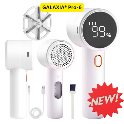 Aparat de curățat scame GALAXIA® Pro-6, 6 Lame Inox, Afișaj LED, 3 Viteze, Reîncărcabil USB-C, Alb