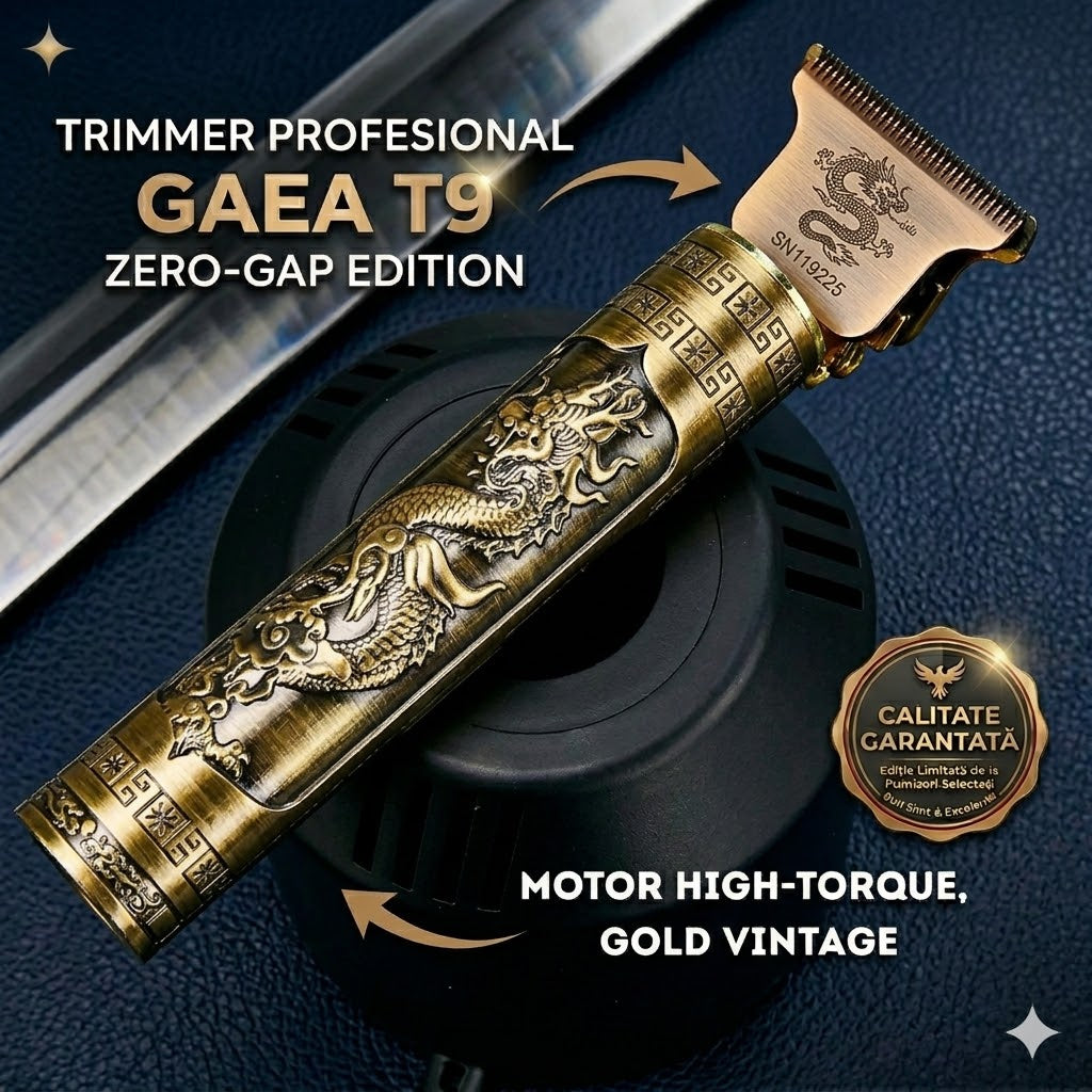 Trimmer Profesional Gaea T9, Zero-Gap Edition, Motor High-Torque, Gold Vintage